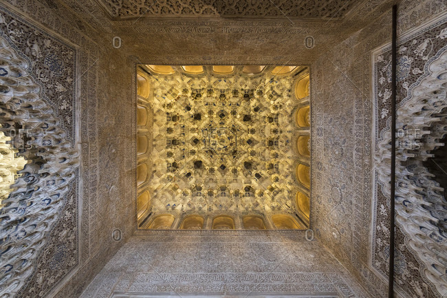 Granada (spain), alhambra, palacios nazaries, sala de los reyes, hall of the kings, ceiling