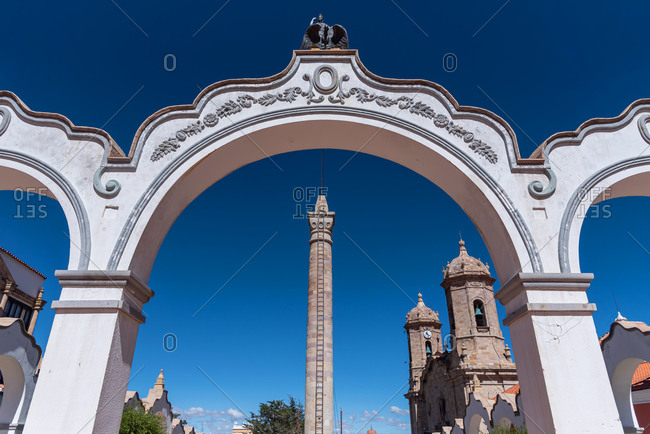 February 23, 2020: View on main square named "Plaza 10 de Noviembre". Potosi, Bolivia