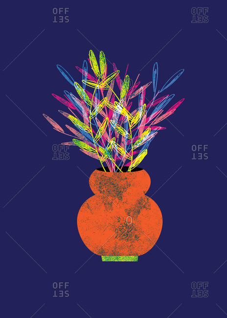 Colorful potted flower illustration with navy blue background