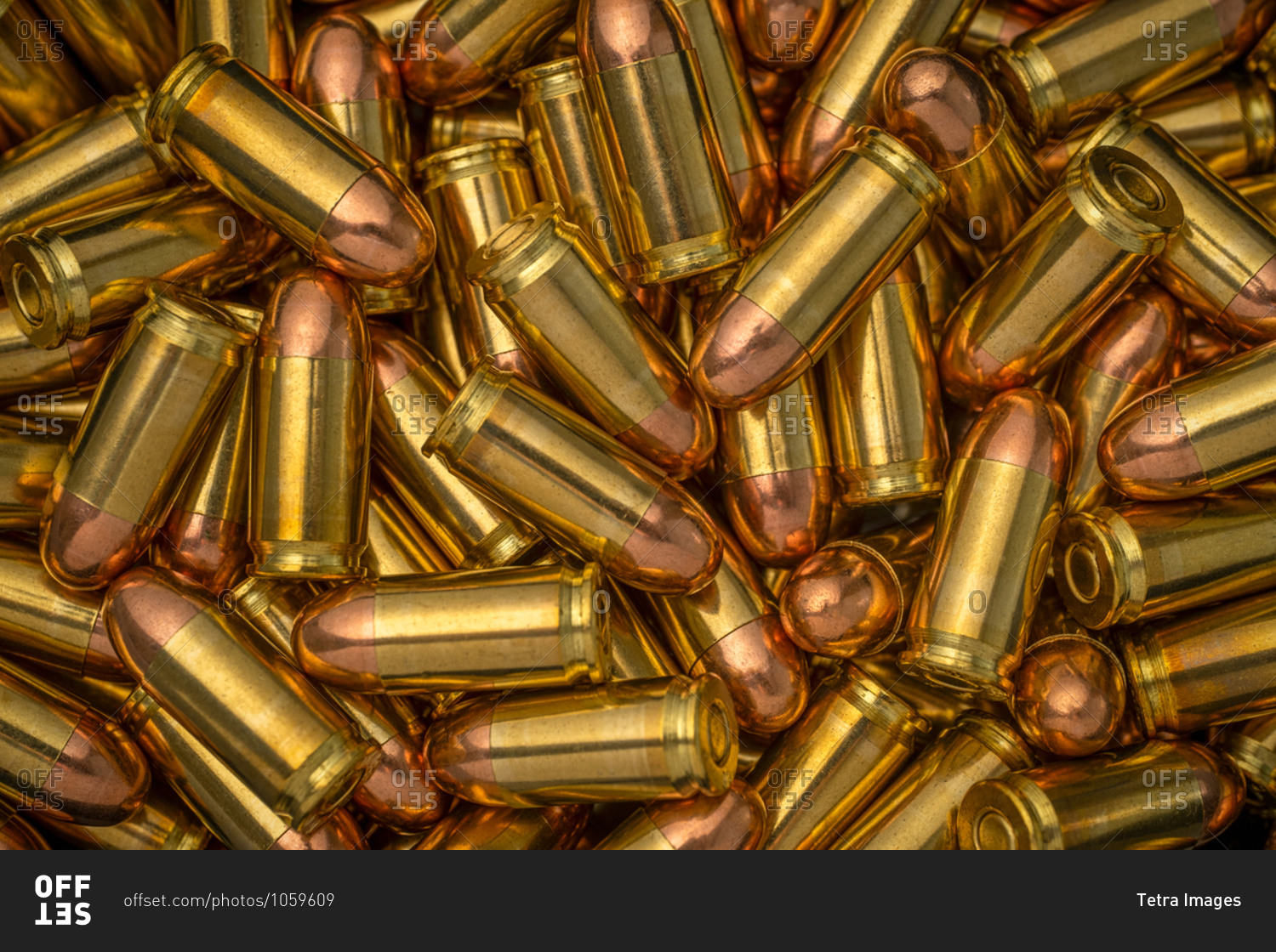 Close-up of Heap of gold bullets