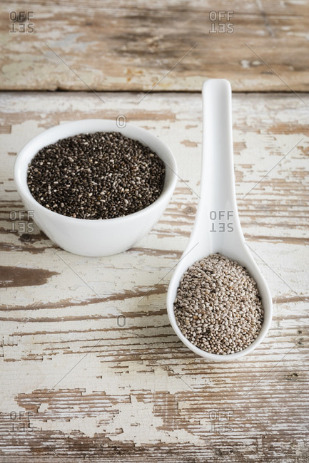 Bowl and ladle of chia seeds
