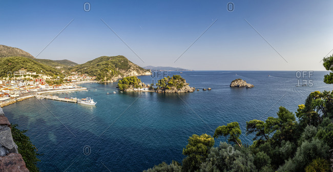 Greece- Preveza- Parga- Panorama of resort town on Ionian coast in summer