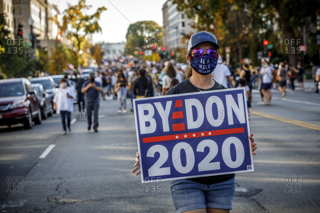 Washington, DC, United States - November 7, 2020: Supporters of Joe Biden celebrate his win in the 2020 election.