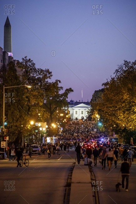 Washington, DC, United States - November 7, 2020: Biden supporters celebrate his win outside the White House on Nov. 7.