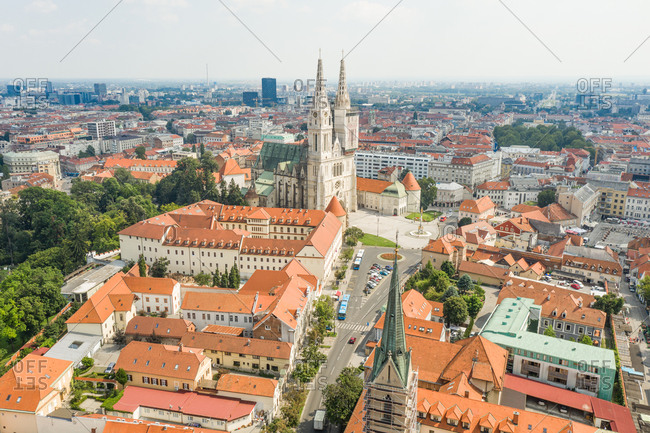 Aerial view of the Cathedral, Zagreb, Croatia.