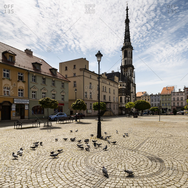 May 9, 2020: Europe, Poland, Lower Silesia, Zabkowice Slaskie - Frankenstein - town hall and city center