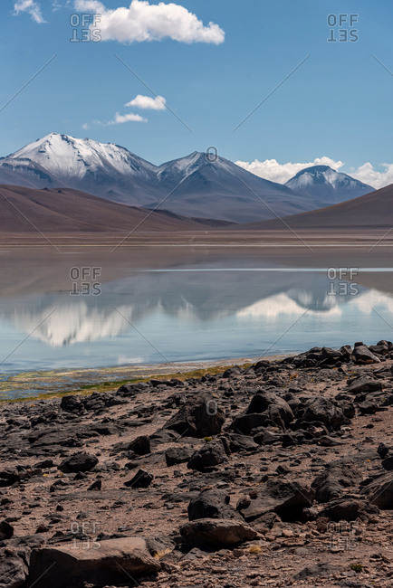 Landscape views in the southwest of the altiplano in Bolivia on a cloudy day