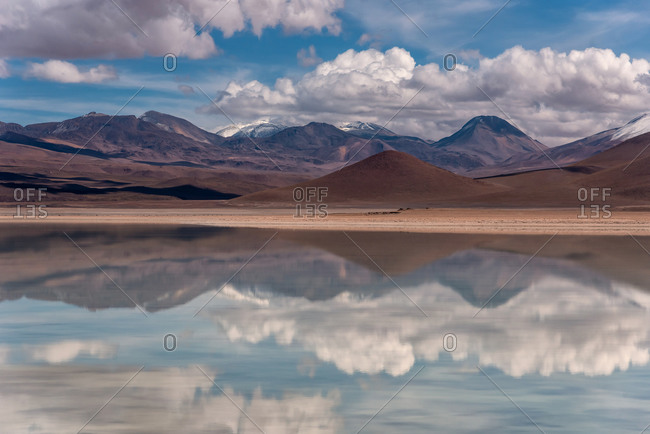 Reflection of the Andes in the southwest of the altiplano in Bolivia
