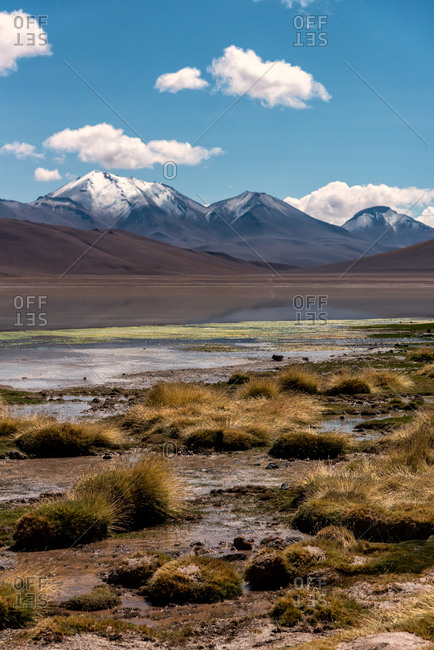 Landscape views in the southwest of the altiplano in Bolivia on a cloudy day