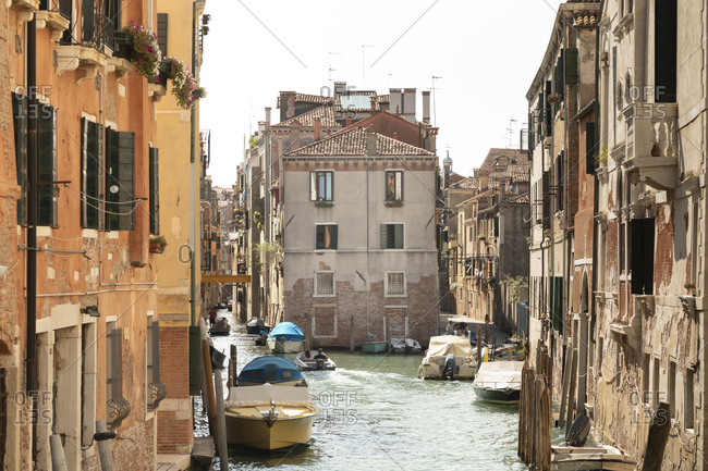 Italy- Veneto- Venice- Old houses along city canal