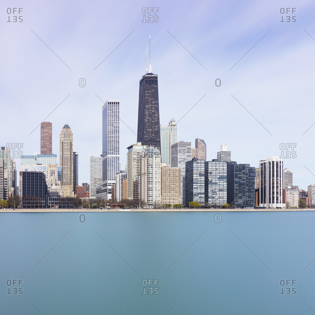 Chicago skyline against blue sky- USA