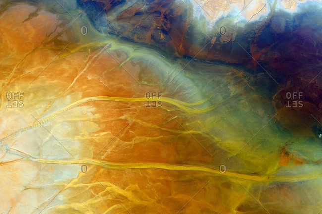 Aerial view of brown acidic landscape of Rio Tinto Mines area
