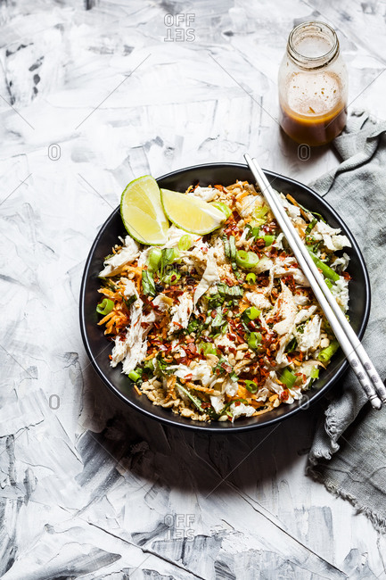 Vietnamese style chicken salad with shredded cabbage