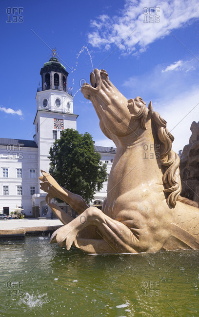July 1, 2020: View of fountain in town- Salzburg- Austria
