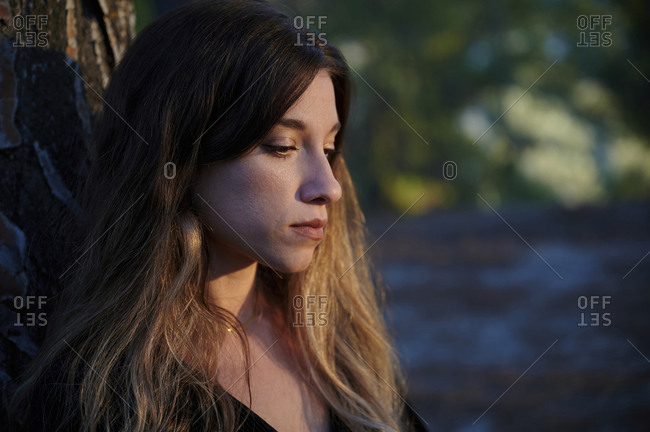 Profile Of Sad Woman With Long Hair In Tears, Depression Concept Artwork  Stock Photo, Picture and Royalty Free Image. Image 86214640.