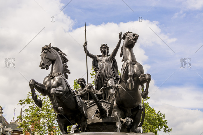 July 21, 2016: Boadicea and Her Daughters statue, London, England, United Kingdom, Europe