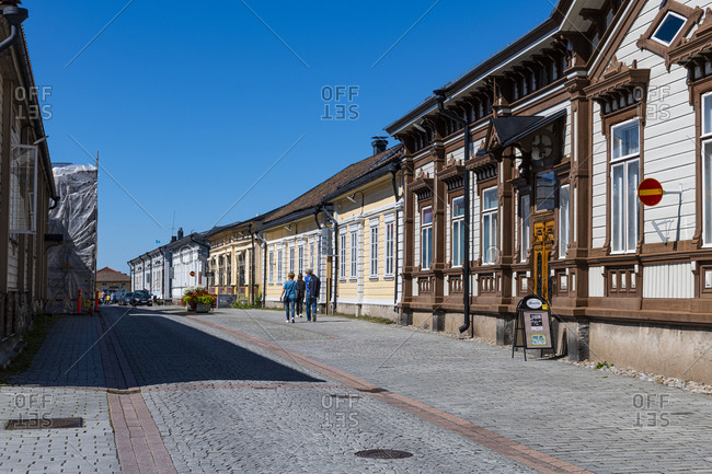 July 26, 2020: Old wooden buildings in Old Rauma, UNESCO World Heritage Site, Finland, Europe