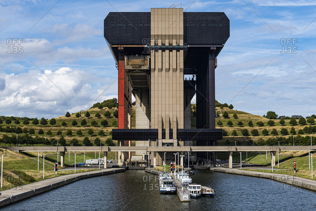 Strepy-Thieu boat lift, one of the worlds largest boat lifts, Canal du Centre, La Louviere, Belgium, Europe