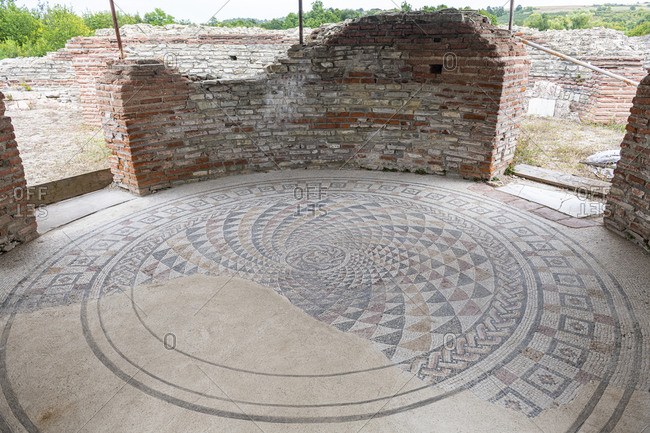 Mosaic floor, ancient Roman ruins of Gamzigrad, UNESCO World Heritage Site, Serbia, Europe