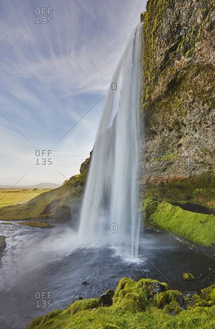 A spectacular sheer waterfall, Seljalandsfoss Falls, near Vik, near the south coast of Iceland, Polar Regions
