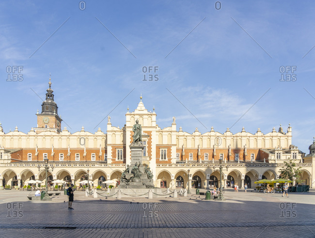 August 13, 2020: The Old Town Square and Adam Mickiewicz Monument, UNESCO World Heritage Site, Krakow, Poland, Europe