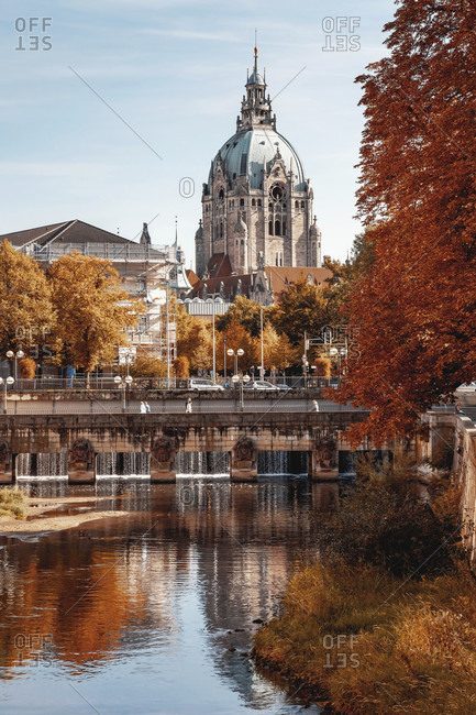 Autumn view of the new hanover city hall, seen from the hohe ufer in the old town