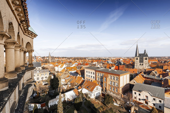 Quedlinburg in the harz mountains from above, saxony-anhalt, germany