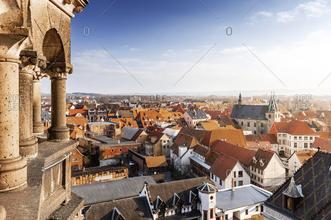 Quedlinburg in the harz mountains from above, saxony-anhalt, germany