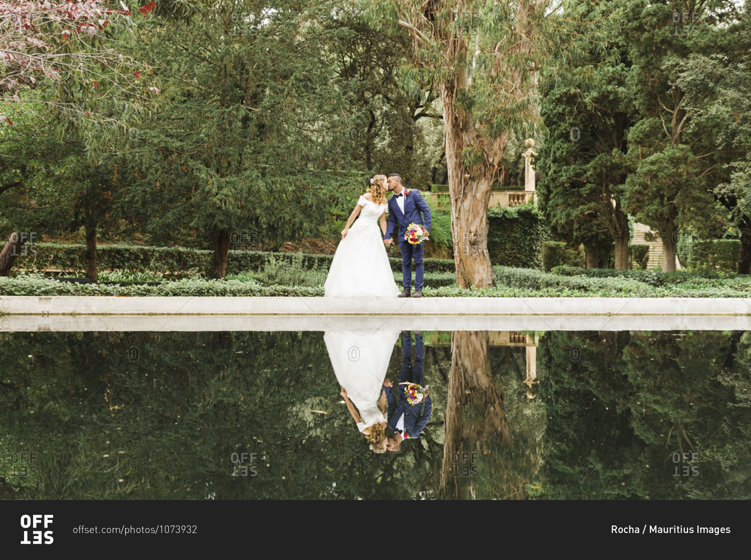 Wedding, newlyweds, young adults, diversity, love, park, reflection