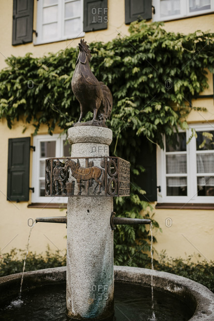 May 31, 2020: Gockel fountain on the historic ludwigstrasse, walk through partenkirchen