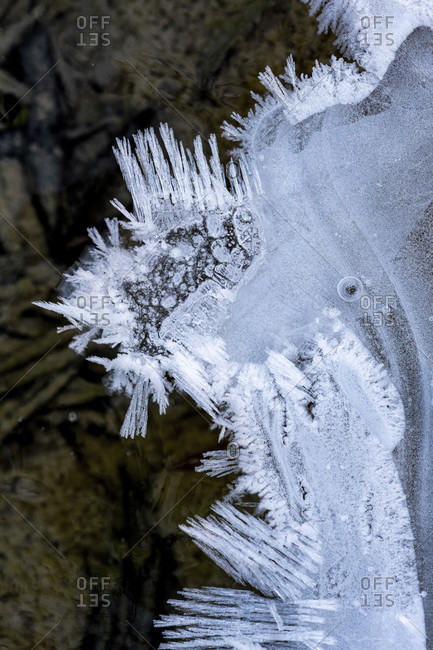 Ice crystals in the isar stream bed with different shapes and structures