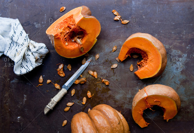 Slices of pumpkin and pumpkin seeds