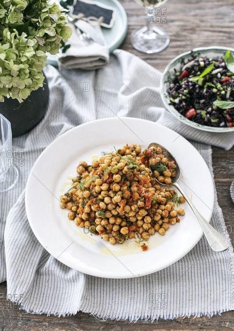 Chickpea salad on a rustic table