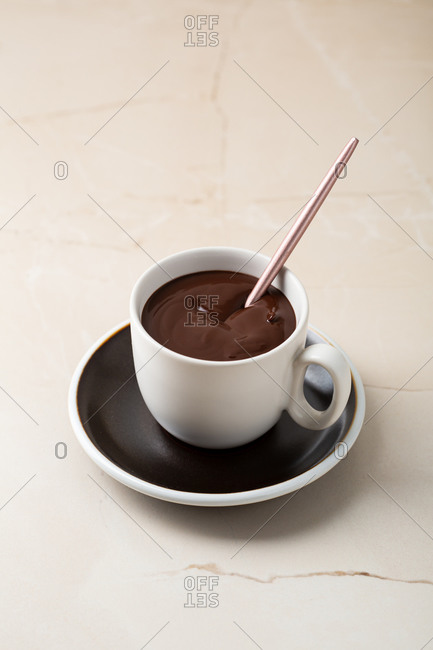 Chocolate pudding in white cup