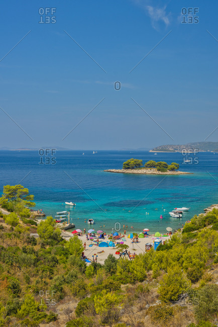August 18, 2017: Bilo Beach near Primosten, Croatia, Dalmatia