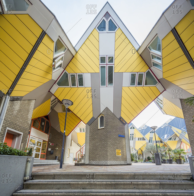 January 29, 2019: Exterior of Cube Houses in Rotterdam, Netherlands