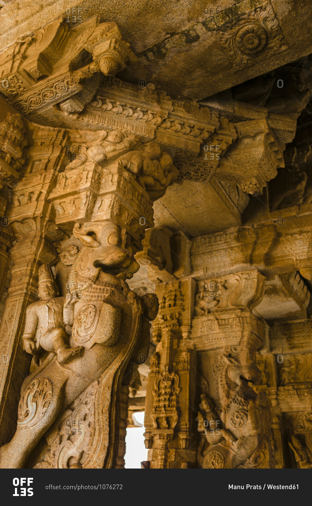 India- Karnataka- Hampi- Carvings at temple of Vijaya Vittala complex ...