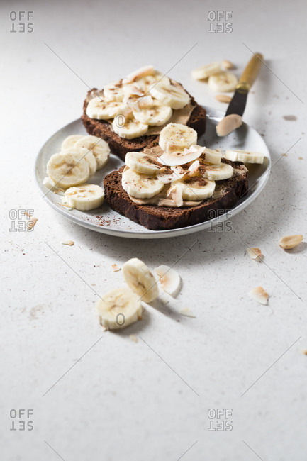 Chocolate bread with almond cream and banana