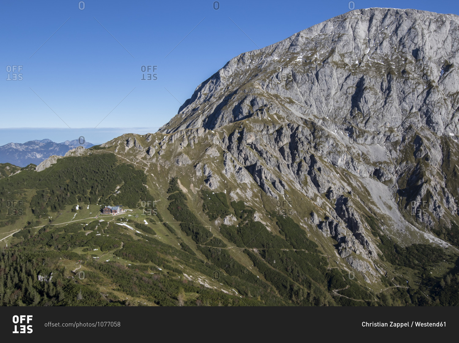 Gray mountain peak overlooking secluded Carl von Stahl-Haus