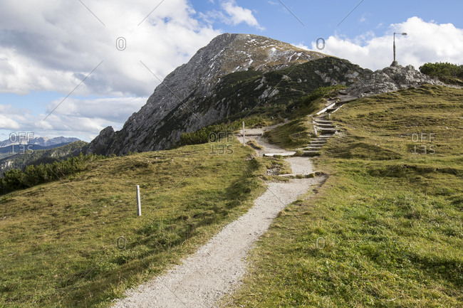 Empty footpath on summit of Schneibstein mountain