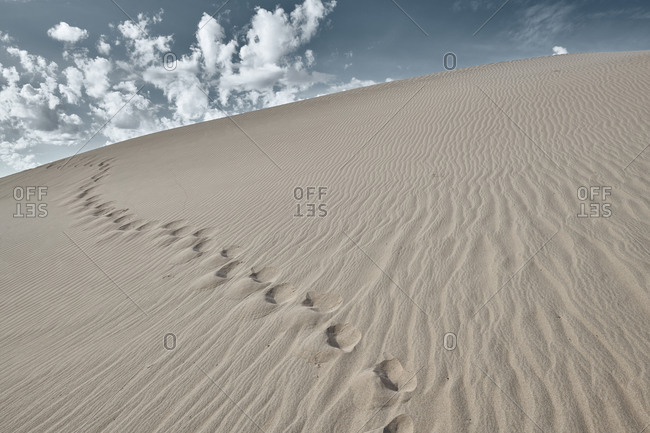 Footprint on sand of Cadiz Dunes at Mojave Desert- Southern California- USA