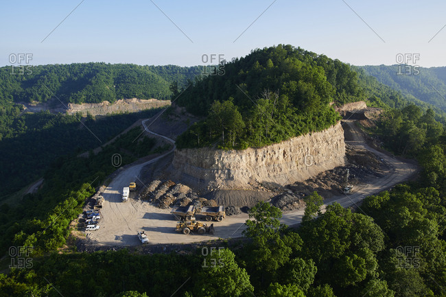 Aerial view of quarry in Appalachian forest