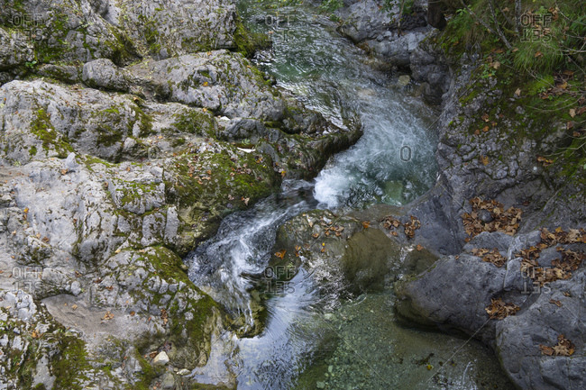 Weissach river flowing through rocky terrain in Kreuther Tal