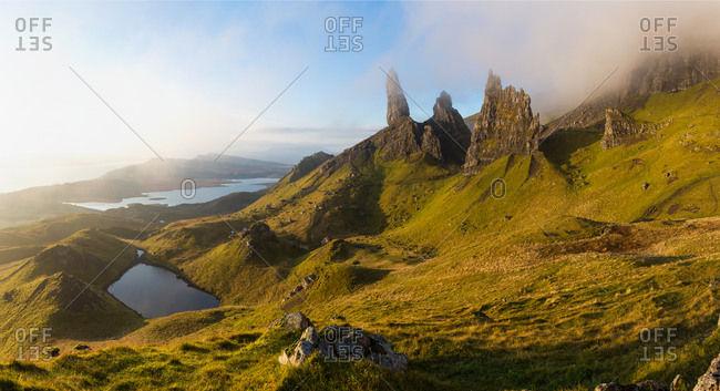 The Old Man of Storr rock pinnacles on the Trotternish peninsula of the Isle of Skye