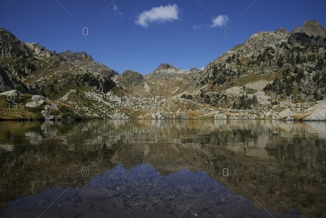 Scenery of lake in mountainous terrain