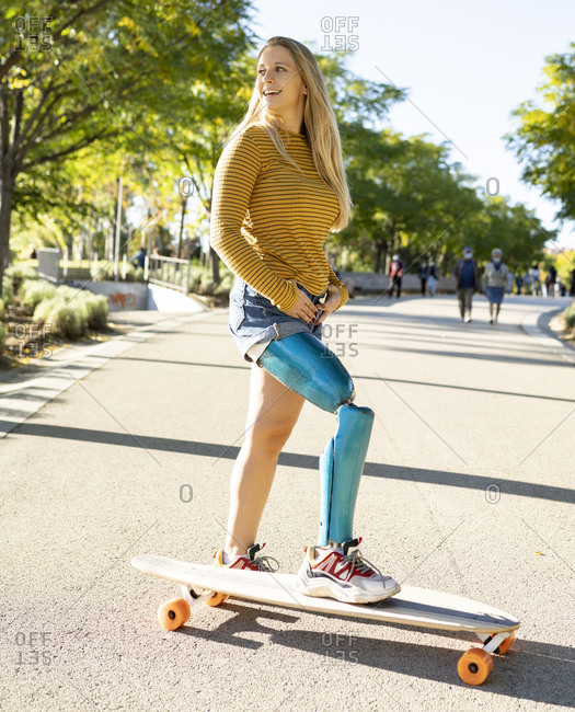 Portrait Of A Strong Female With A Prosthetic Leg Stock Photo