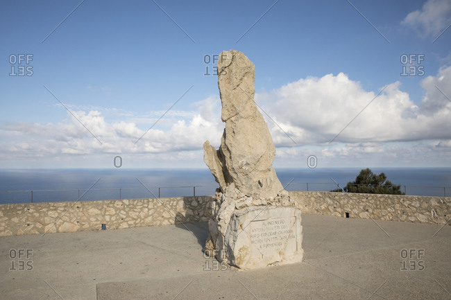 November 10, 2020: Rough stone sculpture at Mirador es Colomer observation point