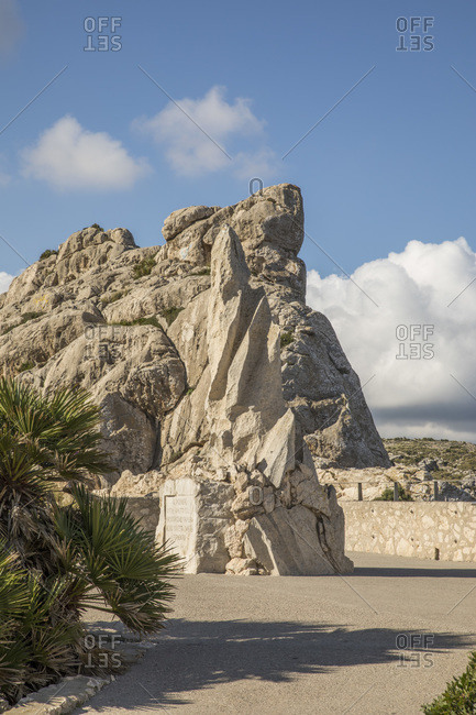 November 10, 2020: Rough stone sculpture at Mirador es Colomer observation point