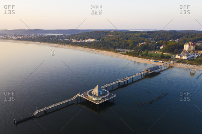 Germany- Usedom- Pier in sea at sunset- aerial view