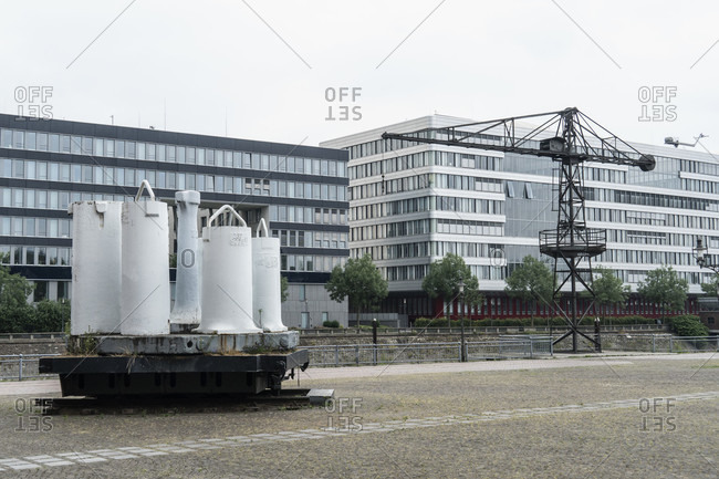 June 11, 2020: Duisburg, inner harbor, industrial monument, Johannes-Corputius-Platz, molds (molds)